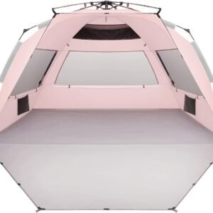 XX-Large Pop Up Beach Tent Sun Shelter for 5-6 Person Portable Sun Shade Instant Tent for Beach with Carrying Bag, Stakes, 6 Sand Pockets, Anti UV for Fishing Hiking Camping Pink
