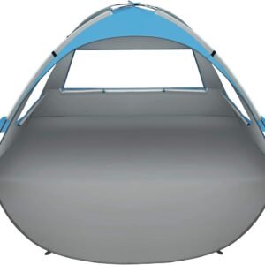 Beach Tent 2-3 Person Portable Sun Shade Shelter UV Protection, Extended Floor Ventilating Mesh Roll Up Windows Carrying Bag Stakes 6 Sand Pockets Fishing Hiking Camping,Blue