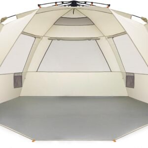 Beach Tent Easy Up 99" Wide for 4-6 Person Sun Shelter - Extended Zippered Porch Included Beige